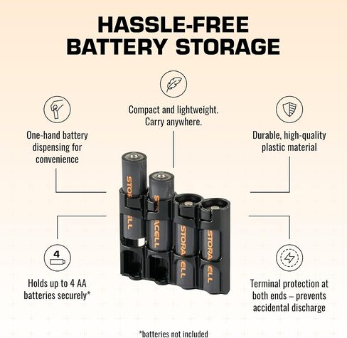 Storacell by Powerpax Slimline AA Battery Storage Container - Holds 4 Batteries, Black in Kuwait