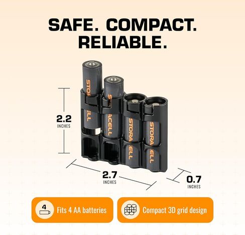 Storacell by Powerpax Slimline AA Battery Storage Container - Holds 4 Batteries, Black in Kuwait