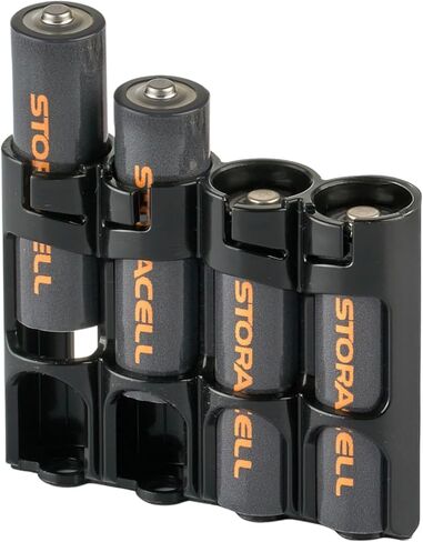 Storacell by Powerpax Slimline AA Battery Storage Container - Holds 4 Batteries, Black in Kuwait