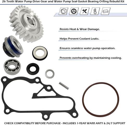 26 Teeth Water Pump Drive Gear and Water Pump Seal Gasket Bearing O-Ring Rebuild Kit For Yamaha Raptor 700 700R YFM700 R 2006-2023 OEM#5VK-12459-00-00 93210-61750-00 in Saudi Arabia