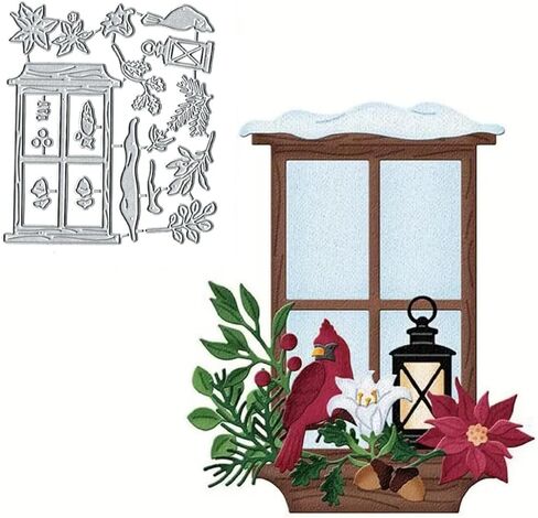 قطع قوالب معدنية لإطار نافذة عيد الميلاد، قوالب قطع معدنية لصنع بطاقات النقش بنفسك، الألبومات، سجل القصاصات، علامات الكتب، قوالب قطع ورق الديكور، نمط آرت ديكو، فولاذ كربوني، 4.33 بوصة × 3.74 بوصة in Kuwait