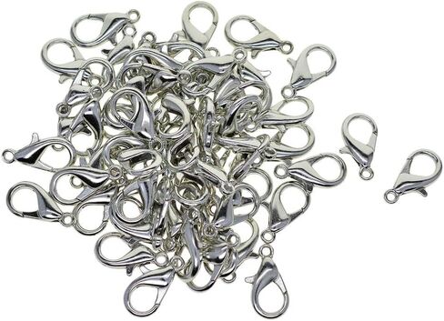 LoveinDIY 50Pcs Metal Lobster Claw Clasps Clip DIY Necklace Jewelry Finding Making Accessories Fastener Hook, 9.5 x 18mm - Silver in Kuwait