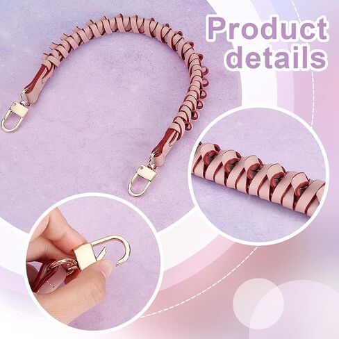 PH PandaHall 17.5 Inch Braided Purse Strap, Pink Short Handbag Strap PU Leather Purse Handle Replacement Top Handle with Golden Hardware for Tote Crochet Bag Shoulder Handbag Under the Arm Purse in Saudi Arabia