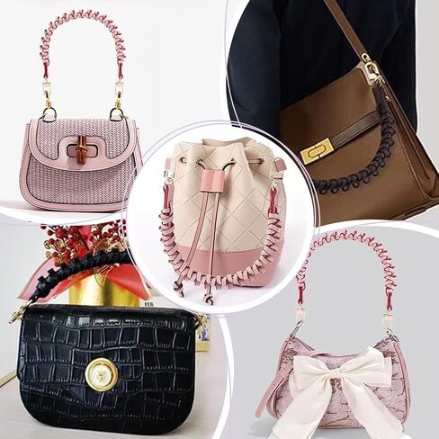 PH PandaHall 17.5 Inch Braided Purse Strap, Pink Short Handbag Strap PU Leather Purse Handle Replacement Top Handle with Golden Hardware for Tote Crochet Bag Shoulder Handbag Under the Arm Purse in Saudi Arabia
