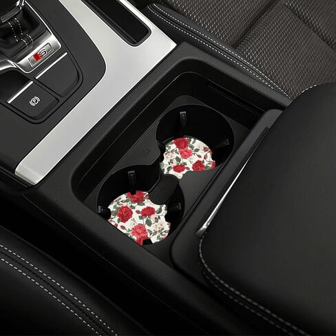 Vintage Red Roses Florals Steering Wheel Cover Anti-Slip and Practical Neoprene Car Steering Wheel Cover with 2PCS Car Coasters for Women Men,Universal 15" Fit for Sedans,Trucks in Saudi Arabia