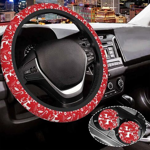 Vintage Red Roses Florals Steering Wheel Cover Anti-Slip and Practical Neoprene Car Steering Wheel Cover with 2PCS Car Coasters for Women Men,Universal 15" Fit for Sedans,Trucks in Saudi Arabia