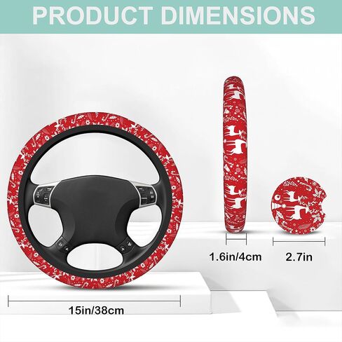 Vintage Red Roses Florals Steering Wheel Cover Anti-Slip and Practical Neoprene Car Steering Wheel Cover with 2PCS Car Coasters for Women Men,Universal 15" Fit for Sedans,Trucks in Saudi Arabia