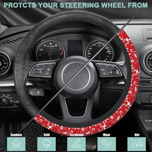 Vintage Red Roses Florals Steering Wheel Cover Anti-Slip and Practical Neoprene Car Steering Wheel Cover with 2PCS Car Coasters for Women Men,Universal 15" Fit for Sedans,Trucks in Saudi Arabia