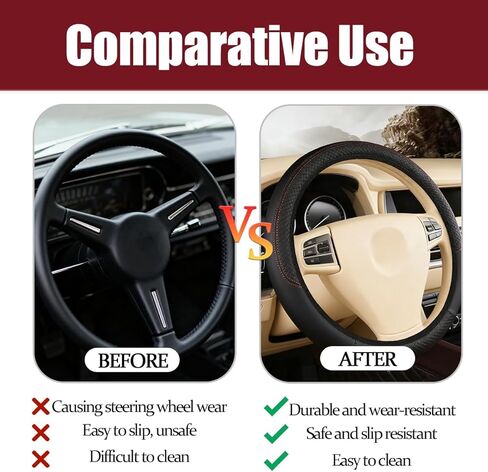 Car Steering Wheel Cover, 15 Inch Elastic Stretch Leather Vehicle Steer Wheel Cover Protector, Anti-Slip Breathable Automotive Interior Protection Accessories, Universal Fit (Black) in Saudi Arabia