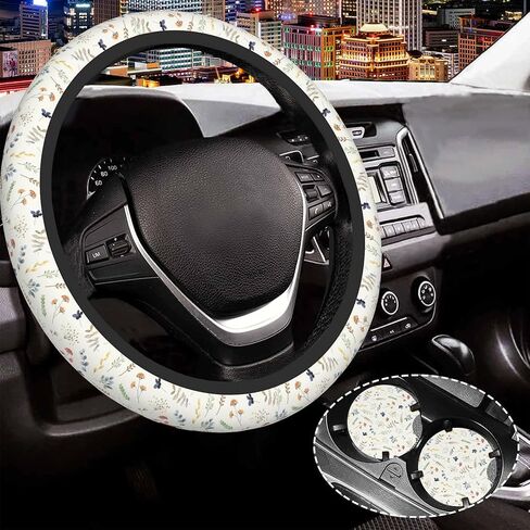 Vintage Red Roses Florals Steering Wheel Cover Anti-Slip and Practical Neoprene Car Steering Wheel Cover with 2PCS Car Coasters for Women Men,Universal 15" Fit for Sedans,Trucks in Saudi Arabia