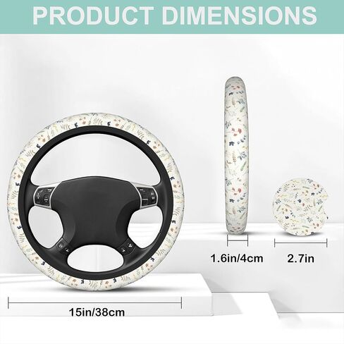 Vintage Red Roses Florals Steering Wheel Cover Anti-Slip and Practical Neoprene Car Steering Wheel Cover with 2PCS Car Coasters for Women Men,Universal 15" Fit for Sedans,Trucks in Saudi Arabia