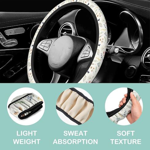 Vintage Red Roses Florals Steering Wheel Cover Anti-Slip and Practical Neoprene Car Steering Wheel Cover with 2PCS Car Coasters for Women Men,Universal 15" Fit for Sedans,Trucks in Saudi Arabia
