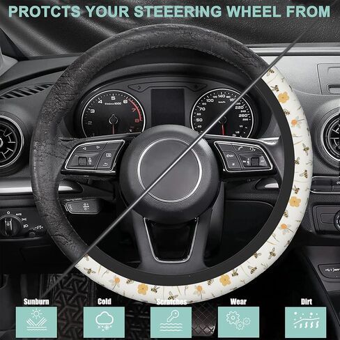 Vintage Red Roses Florals Steering Wheel Cover Anti-Slip and Practical Neoprene Car Steering Wheel Cover with 2PCS Car Coasters for Women Men,Universal 15" Fit for Sedans,Trucks in Saudi Arabia