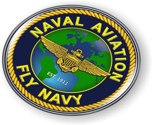 BestLicensePlateFrames - Fly Navy Naval Aviation with Globe and USN Aviator Wings 3D Domed CAR Emblem Badge Sticker Semi-Flexible Aluminum Bezel - Official U.S. Navy Licensed Product in Saudi Arabia