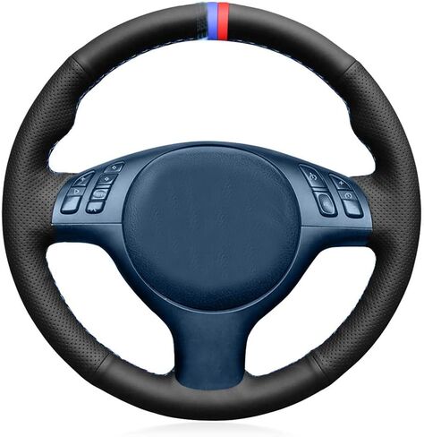 Car Steering Wheel Cover for BMW E46 M-Sport 3 Series 5 E39 530i Sedan M3 E46 330i S54 328Ci 325ci Coupe S54 M5 Cabrio Hand-Sewing DIY Custom Interior Accessories Black in Saudi Arabia