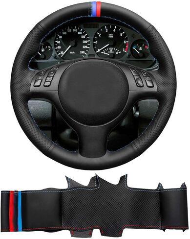 Car Steering Wheel Cover for BMW E46 M-Sport 3 Series 5 E39 530i Sedan M3 E46 330i S54 328Ci 325ci Coupe S54 M5 Cabrio Hand-Sewing DIY Custom Interior Accessories Black in Saudi Arabia