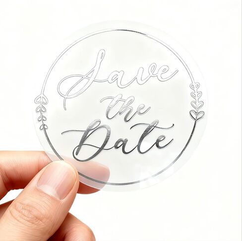 1.6 Inch Save The Date Stickers, 120Pcs Clear Silver Foil Envelope Seals, Party Favor Labels, Round Gift Stickers for Wedding, Birthday,Envelope Seal,Handmade DIY (B) in Saudi Arabia