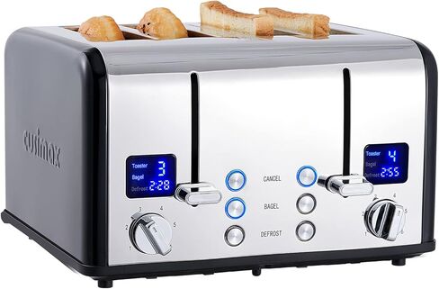 CUSIMAX 4 Slice Toaster with Smart LED Display, Stainless Steel Toaster with Exart Wide Slots, 6 Shade Settings, Bagel, Defrost and Cancel Fuction, 1650 Watts, Removable Crumb Trays, Black in Saudi Arabia