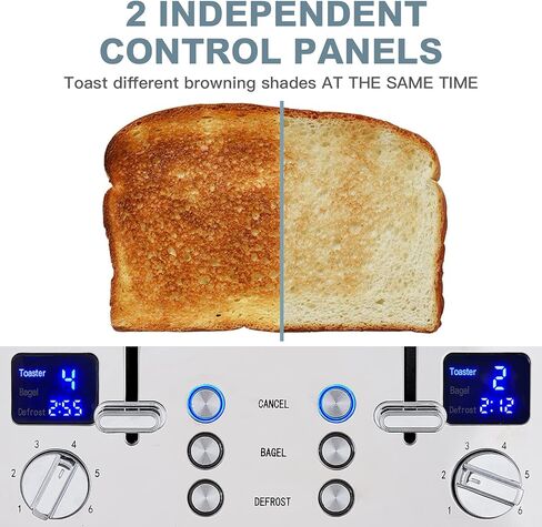 CUSIMAX 4 Slice Toaster with Smart LED Display, Stainless Steel Toaster with Exart Wide Slots, 6 Shade Settings, Bagel, Defrost and Cancel Fuction, 1650 Watts, Removable Crumb Trays, Black in Saudi Arabia
