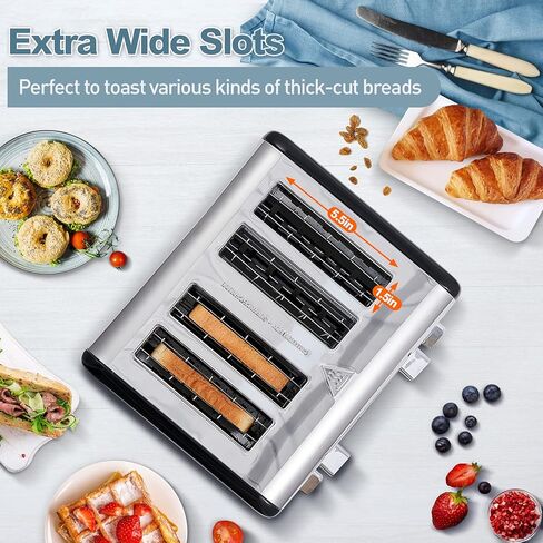 CUSIMAX 4 Slice Toaster with Smart LED Display, Stainless Steel Toaster with Exart Wide Slots, 6 Shade Settings, Bagel, Defrost and Cancel Fuction, 1650 Watts, Removable Crumb Trays, Black in Saudi Arabia