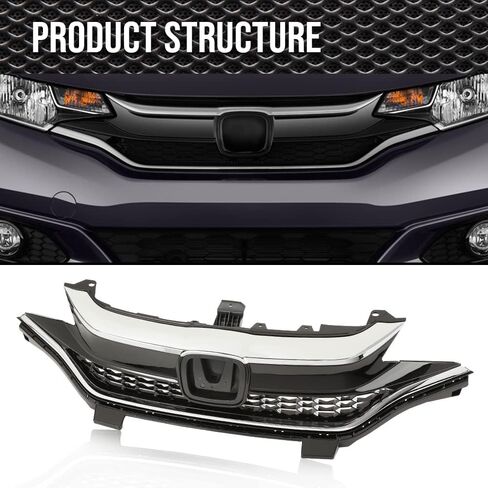 Front Bumper Upper Chrome Honeycomb Grille Compatible With 2018 2019 2020 Honda Fit,71121-T5R-A50, 71122-T5R-A50, 71123-T5R-A50 in Saudi Arabia
