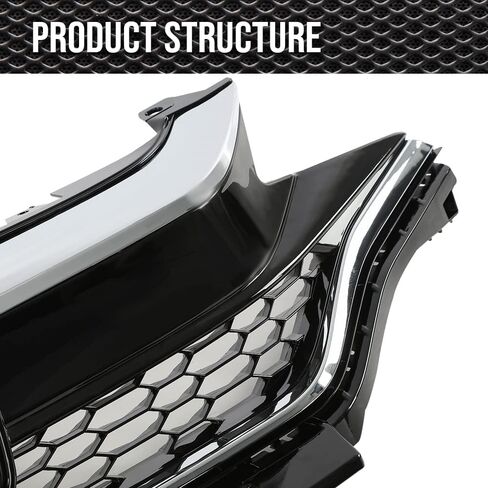 Front Bumper Upper Chrome Honeycomb Grille Compatible With 2018 2019 2020 Honda Fit,71121-T5R-A50, 71122-T5R-A50, 71123-T5R-A50 in Saudi Arabia