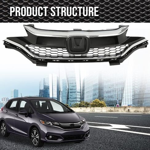 Front Bumper Upper Chrome Honeycomb Grille Compatible With 2018 2019 2020 Honda Fit,71121-T5R-A50, 71122-T5R-A50, 71123-T5R-A50 in Saudi Arabia