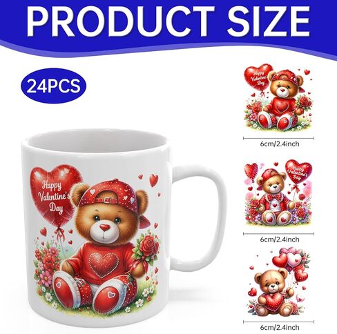 24 PCS UV DTF Cup Wrap,Valentine's Day Teddy Bear UV DTF Transfer Waterproof Stickers for Glass Cups Furniture Craft DIY Crafts in Saudi Arabia