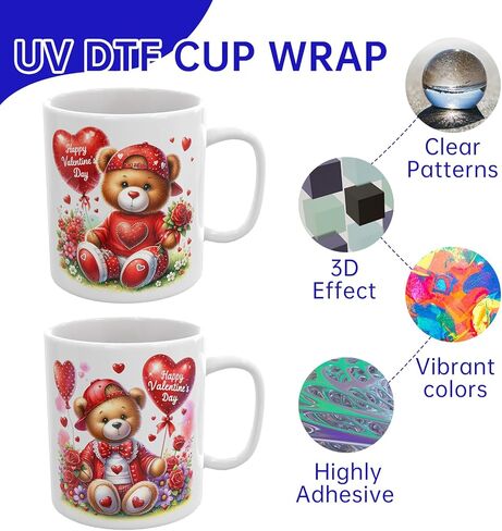 24 PCS UV DTF Cup Wrap,Valentine's Day Teddy Bear UV DTF Transfer Waterproof Stickers for Glass Cups Furniture Craft DIY Crafts in Saudi Arabia