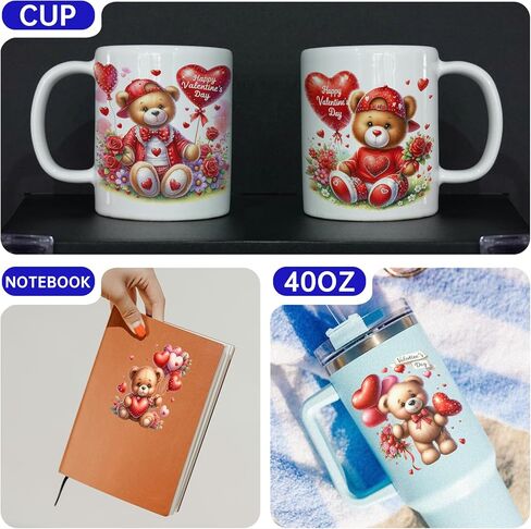 24 PCS UV DTF Cup Wrap,Valentine's Day Teddy Bear UV DTF Transfer Waterproof Stickers for Glass Cups Furniture Craft DIY Crafts in Saudi Arabia
