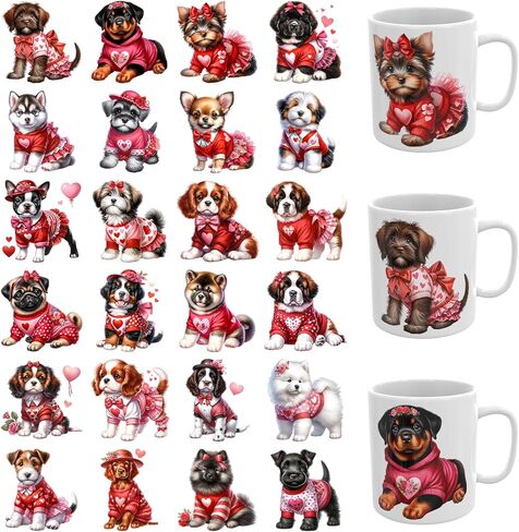 24 PCS UV DTF Cup Wrap,Valentine's Day Teddy Bear UV DTF Transfer Waterproof Stickers for Glass Cups Furniture Craft DIY Crafts in Saudi Arabia