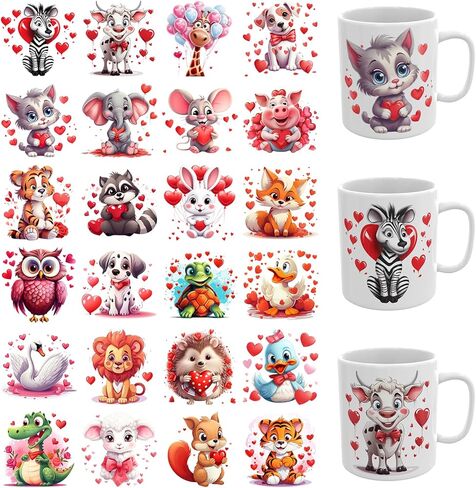 24 PCS UV DTF Cup Wrap,Valentine's Day Teddy Bear UV DTF Transfer Waterproof Stickers for Glass Cups Furniture Craft DIY Crafts in Saudi Arabia