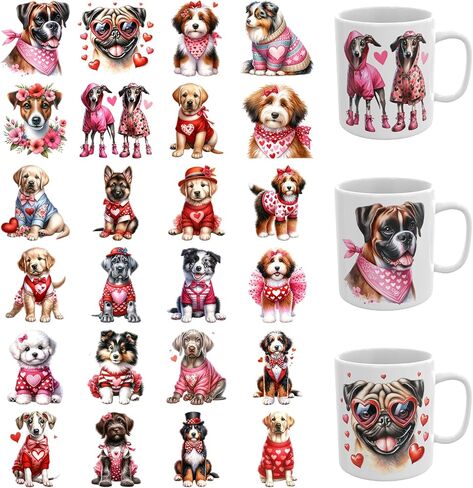 24 PCS UV DTF Cup Wrap,Valentine's Day Teddy Bear UV DTF Transfer Waterproof Stickers for Glass Cups Furniture Craft DIY Crafts in Saudi Arabia