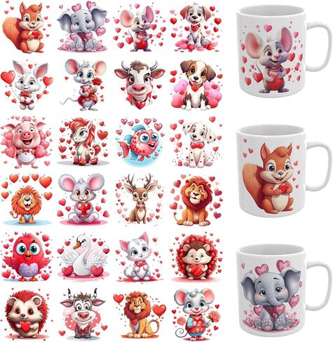 24 PCS UV DTF Cup Wrap,Valentine's Day Teddy Bear UV DTF Transfer Waterproof Stickers for Glass Cups Furniture Craft DIY Crafts in Saudi Arabia