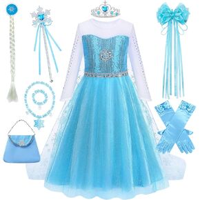 فستان الأميرة للفتيات، زي الهالوين الثلجي التنكري مع قبعة طويلة 3-10 سنوات لحفلات أعياد الميلاد وحقيبة التاج in Kuwait