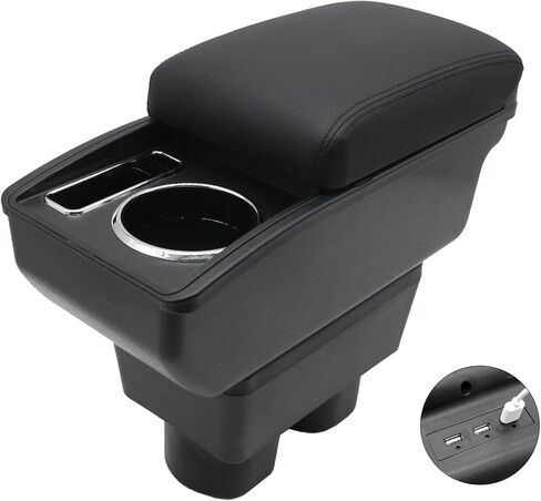 YJYWZH Armrest for Nissan Versa Accessories 2012-2019 Arm Rest Box for Car Center Console Organizer Double Layer Storage Space with 3 USB Charging Ports, Black in Saudi Arabia
