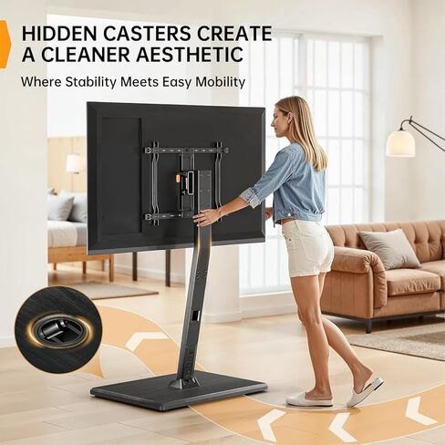 Perlegear Mobile TV Stand with Power Outlet, Tilt & Swivel Rolling TV Cart for 32 to 65 70 75 inch TVs up to 110 lbs, Height Adjustable Rolling TV Stand with Wheels, Max VESA 600x400mm, PGTVMC17 in Kuwait