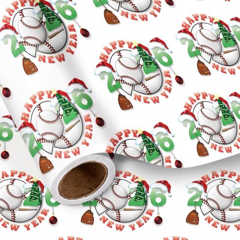 LeZakaa Soccer Christmas Wrapping Paper Roll, Football with Santa Hat & Happy New Year 2026 Design Gift Wrap for Kids Boys, Sports Fans, Holiday Party & New Year Celebration, Mini Roll 17 in x 9.8 Ft in Saudi Arabia