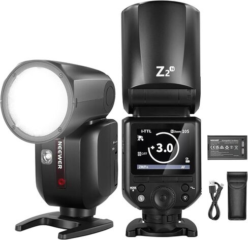 NEEWER Z1-C TTL Round Head Flash Speedlite for Canon with Magnetic Dome Diffuser, 76Ws 2.4G 1/8000s HSS Speedlight, 10 Levels LED Modeling Lamp, 2600mAh Battery, 480 Full Power Shots, 1.5s Recycling in Kuwait