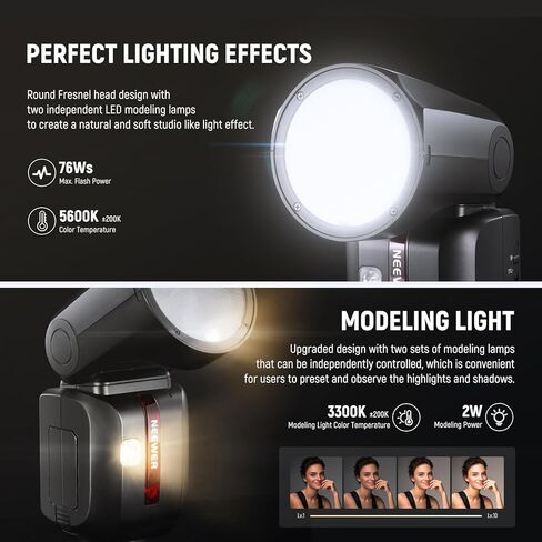 NEEWER Z1-C TTL Round Head Flash Speedlite for Canon with Magnetic Dome Diffuser, 76Ws 2.4G 1/8000s HSS Speedlight, 10 Levels LED Modeling Lamp, 2600mAh Battery, 480 Full Power Shots, 1.5s Recycling in Kuwait