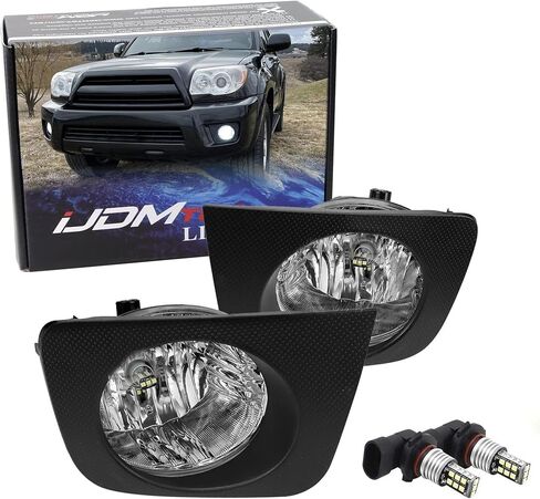 iJDMTOY OEM-Spec Clear Lens Fog Light Kit with 15-SMD Super Bright Xenon White LED Replacement Bulbs, Relay Wiring On/Off Switch, Compatible with Toyota 2006-2009 4Runner in Saudi Arabia