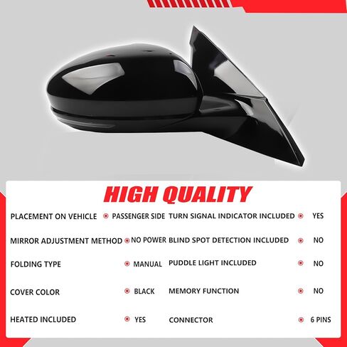 Passenger Right Side Mirror Assembly Compatible with 2019-2023 Nissan Altima Powered Adjustment,Manual Folding,Without Heating Function Replaces 3Pins black in Saudi Arabia