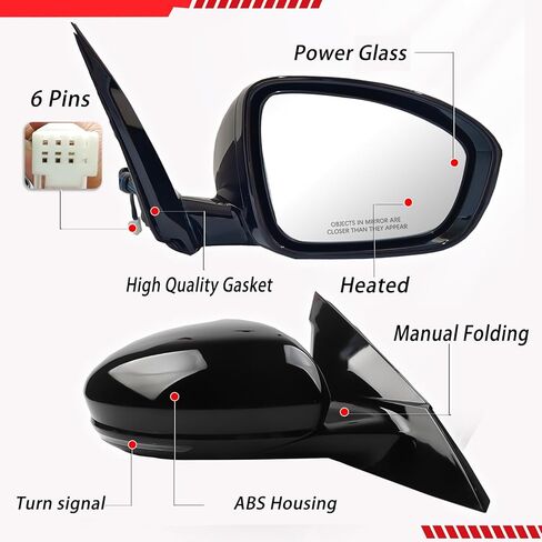 Passenger Right Side Mirror Assembly Compatible with 2019-2023 Nissan Altima Powered Adjustment,Manual Folding,Without Heating Function Replaces 3Pins black in Saudi Arabia