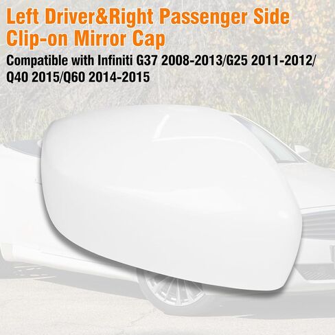 Moonlinks متوافقة مع Infiniti G37 2008-2013/G25 2011-2012/Q40 2015/Q60 2014-2015 استبدال غطاء المرآة، أسود لامع للسائق الأيسر والراكب الأيمن غطاء مرآة بدون إشارة الانعطاف in Saudi Arabia