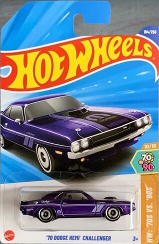 Hot Wheels '70 Dodge Hemi Challenger, Purple, 1:64 Scale Diecast Car, '70s VS. '90s Collection in Saudi Arabia