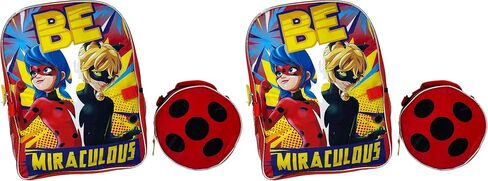 United Pacific Designs OUBL: حقيبة ظهر Miraculous Ladybug مقاس 16 بوصة مع حقيبة غداء مستديرة، حمراء، كبيرة in Kuwait