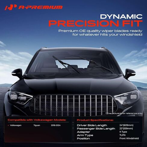 A-Premium Pack of 2 Windshield Wiper Blades with Wear Indicator & Towel - Compatible with Volkswagen Tiguan 2018-2024 - 24" and 22", TLPN Connector, Left and Right in Saudi Arabia