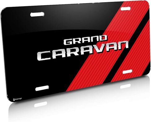 صورة iPick لسيارة Dodge Grand Caravan من ألياف الكربون ذات مظهر أحمر مخطط بلوحة ترخيص معدنية من الألومنيوم - مرخصة رسميًا in Saudi Arabia