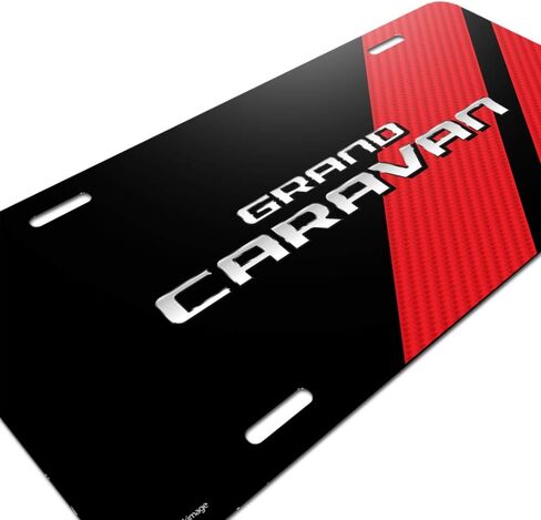 صورة iPick لسيارة Dodge Grand Caravan من ألياف الكربون ذات مظهر أحمر مخطط بلوحة ترخيص معدنية من الألومنيوم - مرخصة رسميًا in Saudi Arabia
