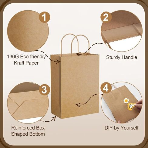 MIEVU 150Pack Small Gift Bags with Handles, 5.9x3.1x8.2 Inch Brown Paper Bags (130g More Sturdy Material) – Bulk Christmas Gift Bag, Party Favor Bags, Recyclable Craft Bags for Gifts,Brown in Saudi Arabia